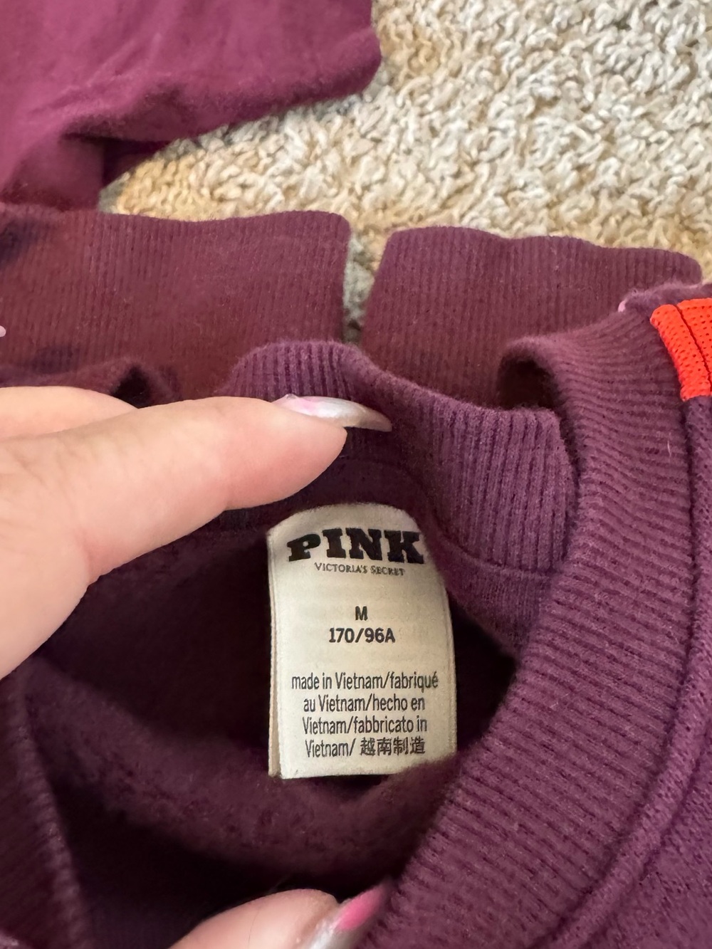 PINK Victoria's Secret Maroon sweatshirt, tshirt, pants set. - Picture 7 of 8